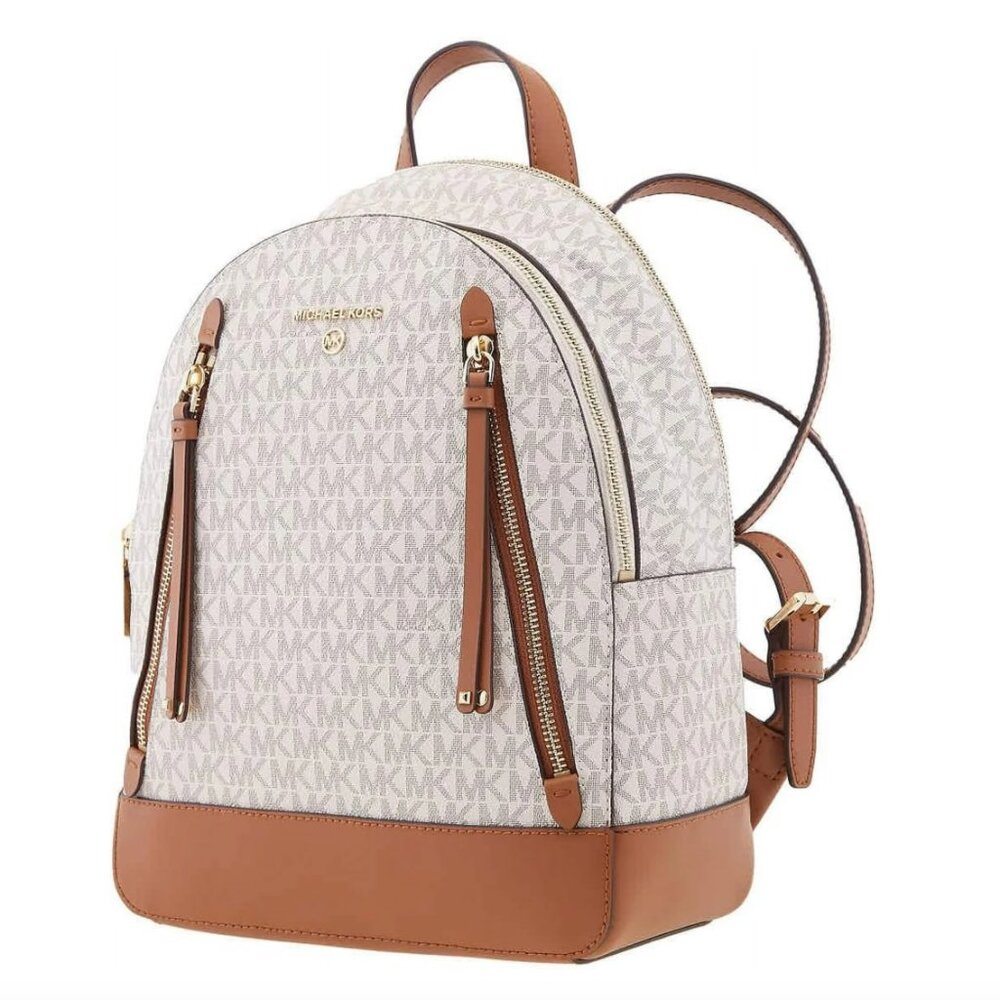 NWT Michael Kors "Brooklyn" medium logo monogram backpack in tan / vanilla Y2K